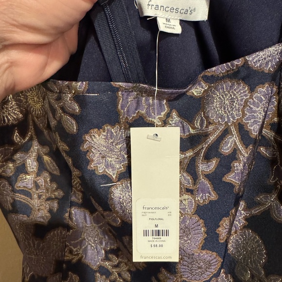 Francesca's Collections Navy and Gold Floral Brocade Midi Dress - Picture 5 of 6